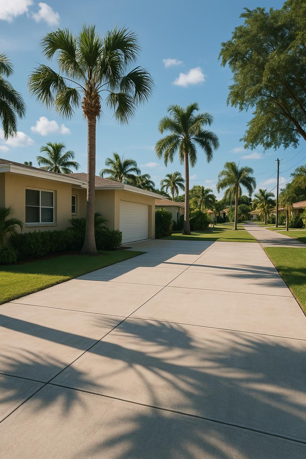 A bright concrete driveway